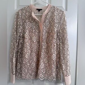 J. Crew Lace Pink Button Up Long Sleeved Blouse